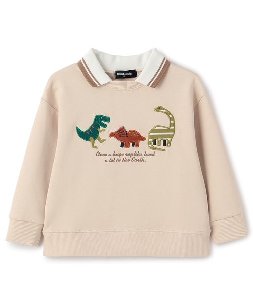 kladskap(クレードスコープ)の「恐竜アップリケ衿つきトレーナー(スウェット・キッズ・ライトベージュ/ターコイズブルー・90cm/100cm/110cm/120cm/130cm)」の10枚目の写真