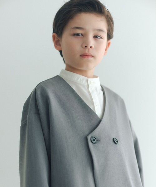 green label relaxing(グリーンレーベルリラクシング)の「ノーカラージャケット + タックパンツ セット / キッズ 140cm-160cm(スーツセット・キッズ・グレー/ダークグレー・160cm/150cm/140cm)」の5枚目の写真