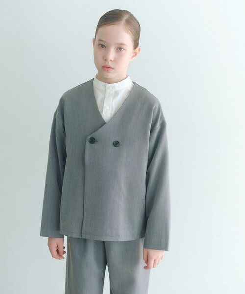 green label relaxing(グリーンレーベルリラクシング)の「ノーカラージャケット + タックパンツ セット / キッズ 140cm-160cm(スーツセット・キッズ・グレー/ダークグレー・160cm/150cm/140cm)」の8枚目の写真