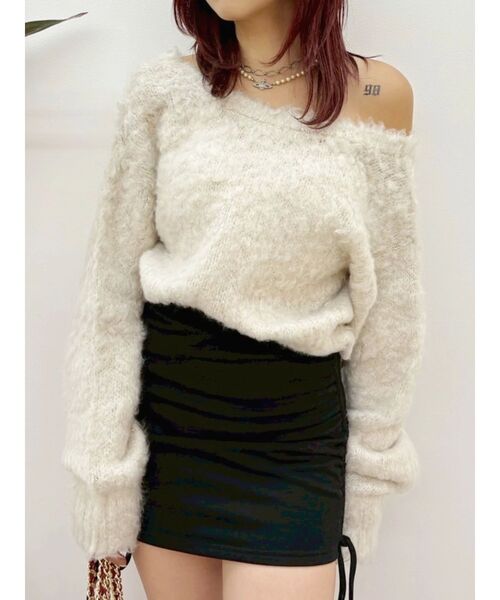 EVRIS（エヴリス）の「サイドギャザースウェットミニスカート【セットアップ着用可能】（スカート・レディース・パープル/ホワイト/ブラック/グレー・FREE）」の10枚目の写真