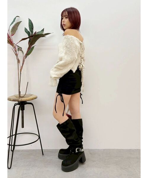 EVRIS（エヴリス）の「サイドギャザースウェットミニスカート【セットアップ着用可能】（スカート・レディース・パープル/ホワイト/ブラック/グレー・FREE）」の13枚目の写真