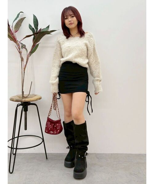 EVRIS（エヴリス）の「サイドギャザースウェットミニスカート【セットアップ着用可能】（スカート・レディース・パープル/ホワイト/ブラック/グレー・FREE）」の14枚目の写真