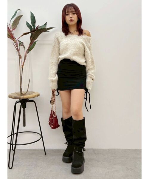 EVRIS（エヴリス）の「サイドギャザースウェットミニスカート【セットアップ着用可能】（スカート・レディース・パープル/ホワイト/ブラック/グレー・FREE）」の15枚目の写真