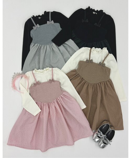 Lycee mine（リセマイン）の「フライストップス&キャミワンピースセット（ワンピース・キッズ・ピンク/ブラック/グレー/ベージュ・120cm/130cm/110cm/150cm/140cm/100cm）」の20枚目の写真