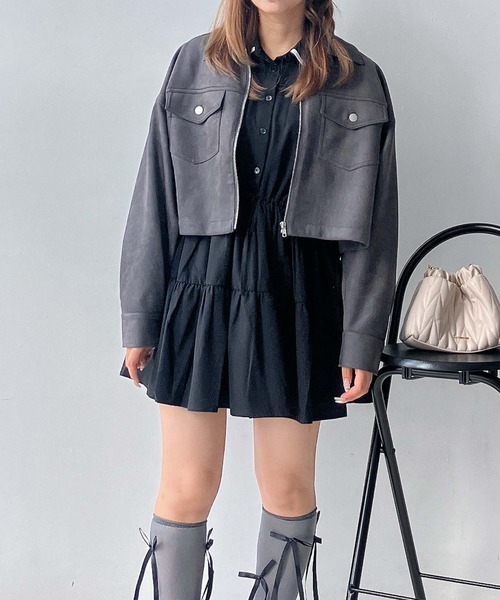 as' on グレー ショートジャケット ロエベ LOEWE 2つボタン ジャケット SHORT JACKET ショートジャケット