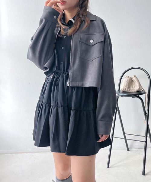 AS KNOW AS plus(アズノゥアズプラス)の「♪アソートデザイン Wポケットショートジャケット セットアップ対応(ブルゾン・レディース・ブラック系1/キャメル/スミクロ/ブラック系・FREE)」の12枚目の写真