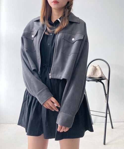 AS KNOW AS plus(アズノゥアズプラス)の「♪アソートデザイン Wポケットショートジャケット セットアップ対応(ブルゾン・レディース・ブラック系1/キャメル/スミクロ/ブラック系・FREE)」の14枚目の写真