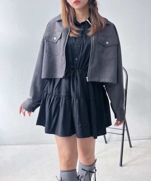 AS KNOW AS plus(アズノゥアズプラス)の「♪アソートデザイン Wポケットショートジャケット セットアップ対応(ブルゾン・レディース・ブラック系1/キャメル/スミクロ/ブラック系・FREE)」の16枚目の写真