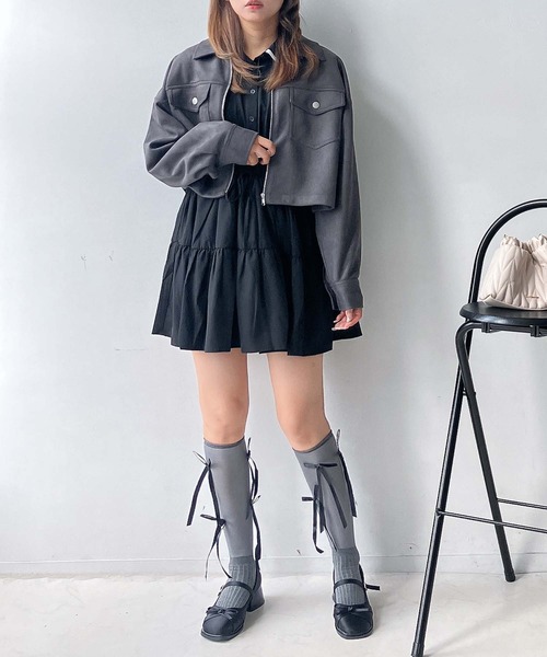 AS KNOW AS plus(アズノゥアズプラス)の「♪アソートデザイン Wポケットショートジャケット セットアップ対応(ブルゾン・レディース・ブラック系1/キャメル/スミクロ/ブラック系・FREE)」の18枚目の写真