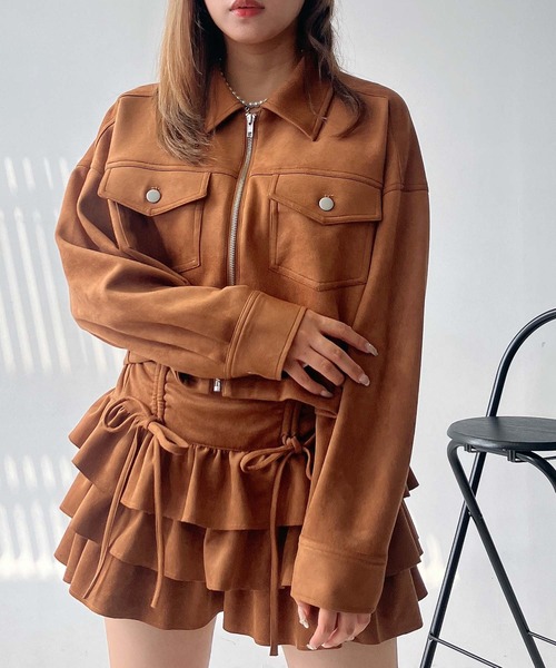 AS KNOW AS plus(アズノゥアズプラス)の「♪アソートデザイン Wポケットショートジャケット セットアップ対応(ブルゾン・レディース・ブラック系1/キャメル/スミクロ/ブラック系・FREE)」の5枚目の写真