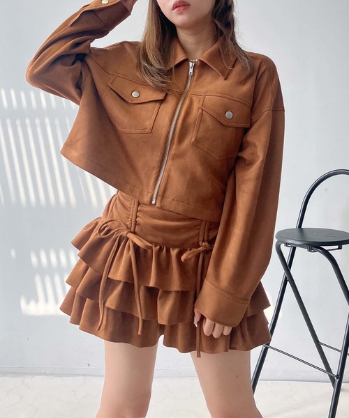 AS KNOW AS plus(アズノゥアズプラス)の「♪アソートデザイン Wポケットショートジャケット セットアップ対応(ブルゾン・レディース・ブラック系1/キャメル/スミクロ/ブラック系・FREE)」の7枚目の写真