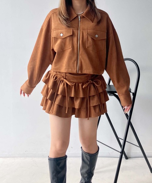 AS KNOW AS plus(アズノゥアズプラス)の「♪アソートデザイン Wポケットショートジャケット セットアップ対応(ブルゾン・レディース・ブラック系1/キャメル/スミクロ/ブラック系・FREE)」の6枚目の写真