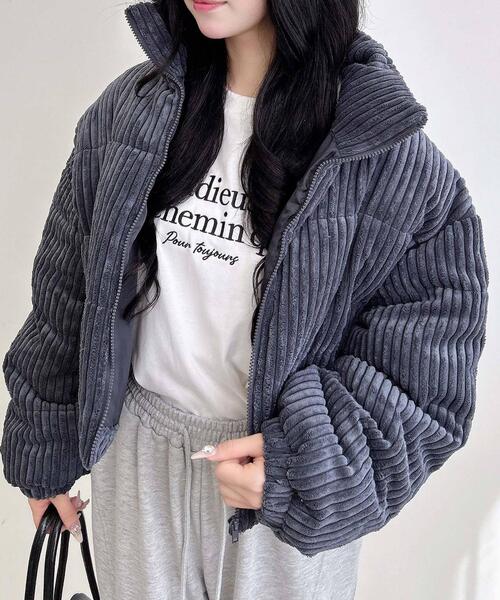 INGNI(イング)の「コーデュロイエコダウン(ダウンジャケット/コート・レディース・ピンク/アイボリー/グレー・M)」の16枚目の写真