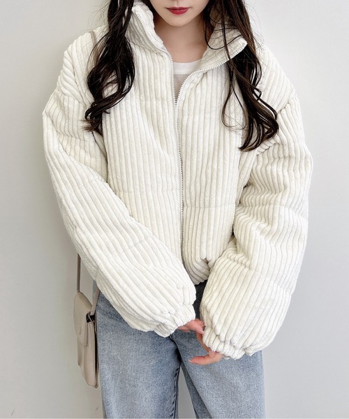 INGNI(イング)の「コーデュロイエコダウン(ダウンジャケット/コート・レディース・ピンク/アイボリー/グレー・M)」の13枚目の写真
