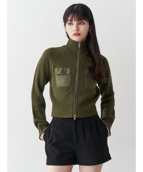 MURUA(ムルーア)の「マテリアルジップアップニット(ニット/セーター・レディース・ダークグレー/カーキ・FREE)」の8枚目の写真