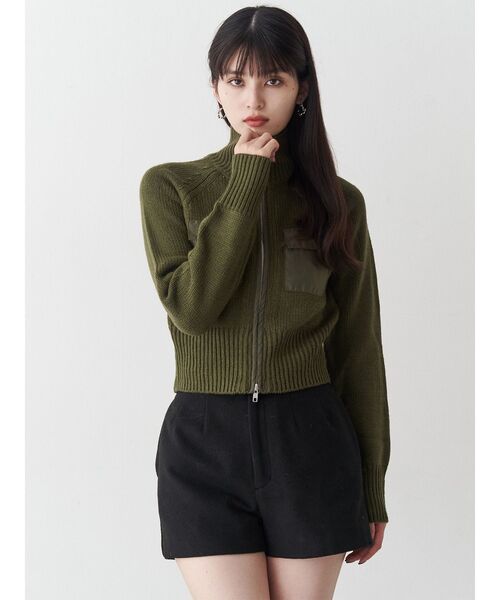 MURUA(ムルーア)の「マテリアルジップアップニット(ニット/セーター・レディース・ダークグレー/カーキ・FREE)」の9枚目の写真