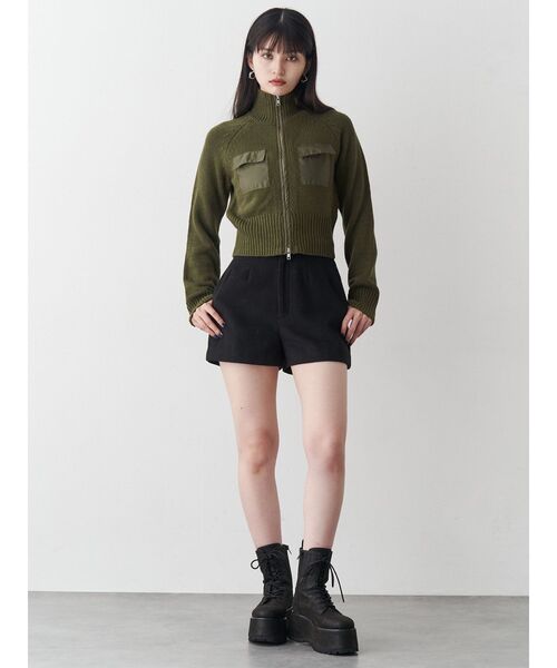 MURUA(ムルーア)の「マテリアルジップアップニット(ニット/セーター・レディース・ダークグレー/カーキ・FREE)」の10枚目の写真