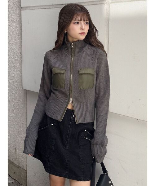 MURUA(ムルーア)の「マテリアルジップアップニット(ニット/セーター・レディース・ダークグレー/カーキ・FREE)」の13枚目の写真