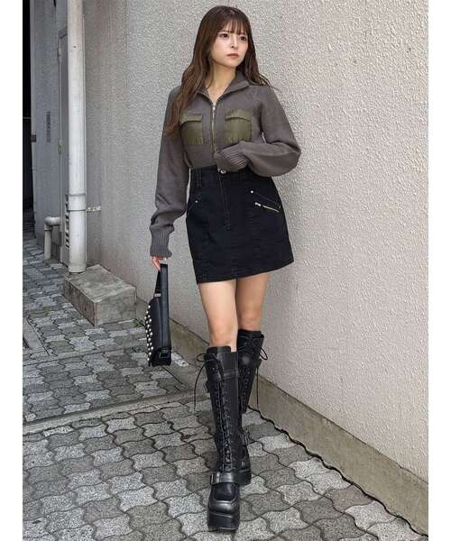 MURUA(ムルーア)の「マテリアルジップアップニット(ニット/セーター・レディース・ダークグレー/カーキ・FREE)」の17枚目の写真