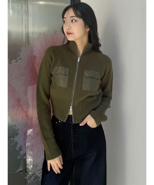 MURUA(ムルーア)の「マテリアルジップアップニット(ニット/セーター・レディース・ダークグレー/カーキ・FREE)」の18枚目の写真