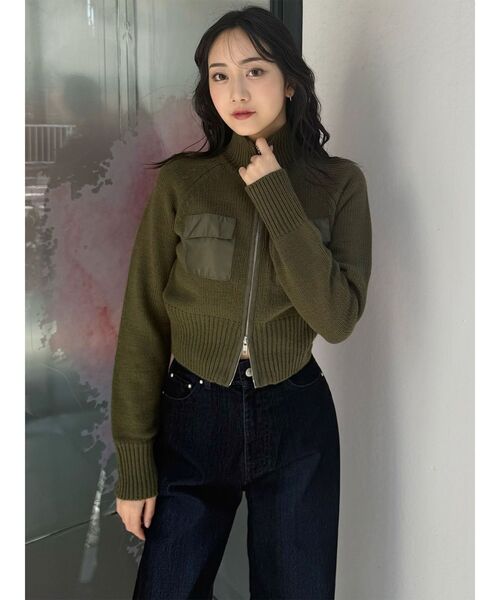 MURUA(ムルーア)の「マテリアルジップアップニット(ニット/セーター・レディース・ダークグレー/カーキ・FREE)」の19枚目の写真