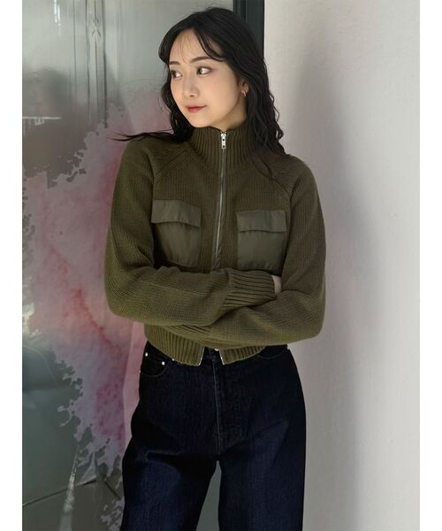 MURUA(ムルーア)の「マテリアルジップアップニット(ニット/セーター・レディース・ダークグレー/カーキ・FREE)」の20枚目の写真