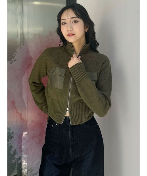 MURUA(ムルーア)の「マテリアルジップアップニット(ニット/セーター・レディース・ダークグレー/カーキ・FREE)」の21枚目の写真