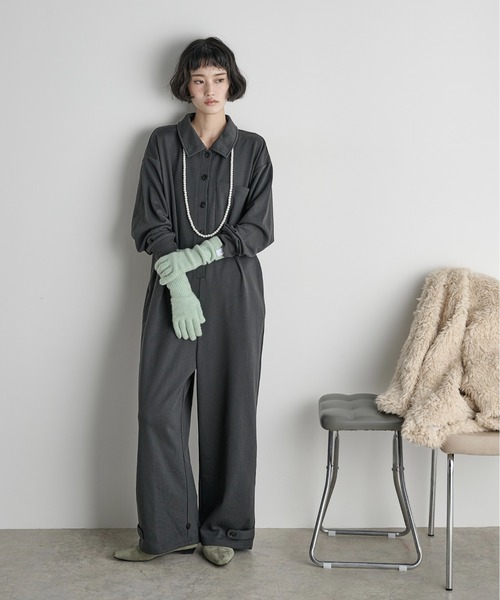 THE YOn（ザヨン）の「ポロスウェットオールインワン（つなぎ/オールインワン・レディース・チャコールグレー/グレー/パープル・FREE）」の8枚目の写真