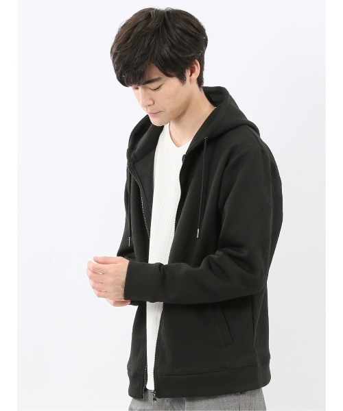 m.f.editorial（エムエフエディトリアル）の「【ストレッチ】m.f.エディトリアル メンズ ふくれジャガード 長袖 フルジップ パーカー（パーカー・メンズ・ホワイト/ブラック・LARGE/X-LARGE/MEDIUM）」の4枚目の写真