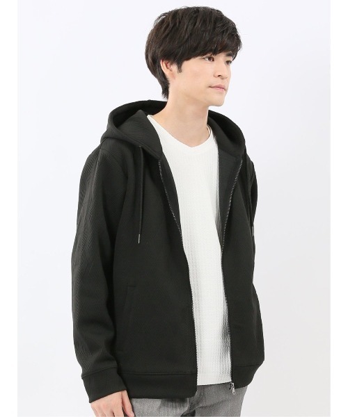 m.f.editorial（エムエフエディトリアル）の「【ストレッチ】m.f.エディトリアル メンズ ふくれジャガード 長袖 フルジップ パーカー（パーカー・メンズ・ホワイト/ブラック・LARGE/X-LARGE/MEDIUM）」の6枚目の写真