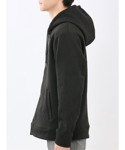m.f.editorial（エムエフエディトリアル）の「【ストレッチ】m.f.エディトリアル メンズ ふくれジャガード 長袖 フルジップ パーカー（パーカー・メンズ・ホワイト/ブラック・LARGE/X-LARGE/MEDIUM）」の9枚目の写真