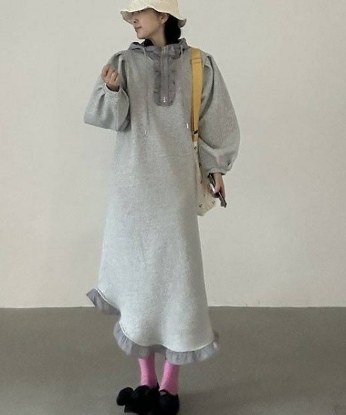 【portulaca】フリルスウェットフードワンピース