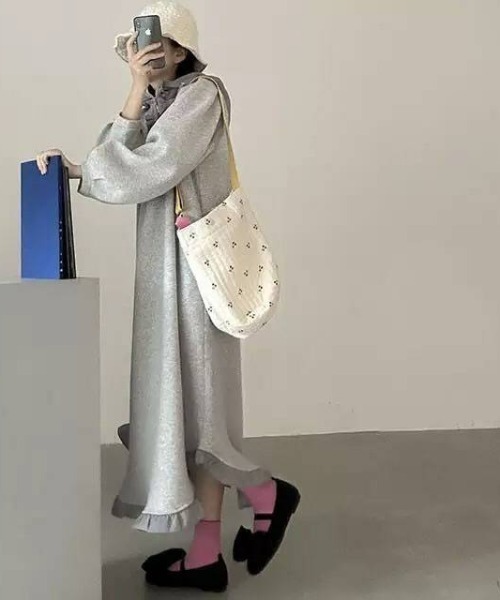 【portulaca】フリルスウェットフードワンピース