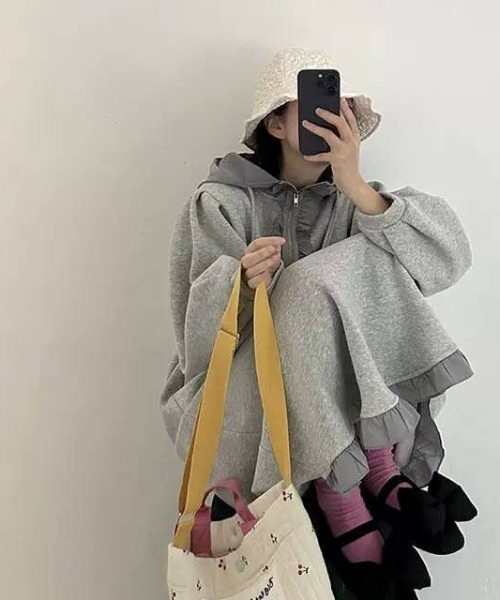 【portulaca】フリルスウェットフードワンピース