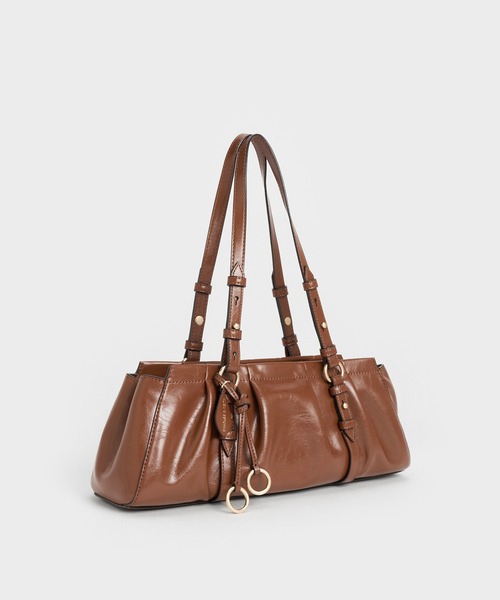 CHARLES & KEITH（チャールズ & キース）の「Britton ブリットン ルーシュドイロンゲイトショルダーバッグ（トートバッグ・レディース・ブラック/チョコ・M）」の10枚目の写真