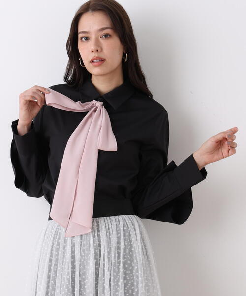 PINKY&DIANNE(ピンキーアンドダイアン)の「◆ラッフルスリーブリボンブラウス(シャツ/ブラウス・レディース・ホワイト/ブラック・38)」の1枚目の写真