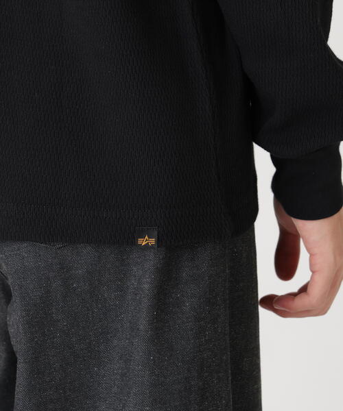 Alpha Industries（アルファインダストリーズ）の「Alpha Industries/アルファインダストリーズ/HONEYCOMB WAFFLE LS HENLEY NECK T-SHIRT/ハニカム ワッフル ヘンリー ネック Tシャツ（Tシャツ/カットソー・メンズ・キナリ/ブラック/ホワイト系2・2XL/L/M/S/XL）」の9枚目の写真