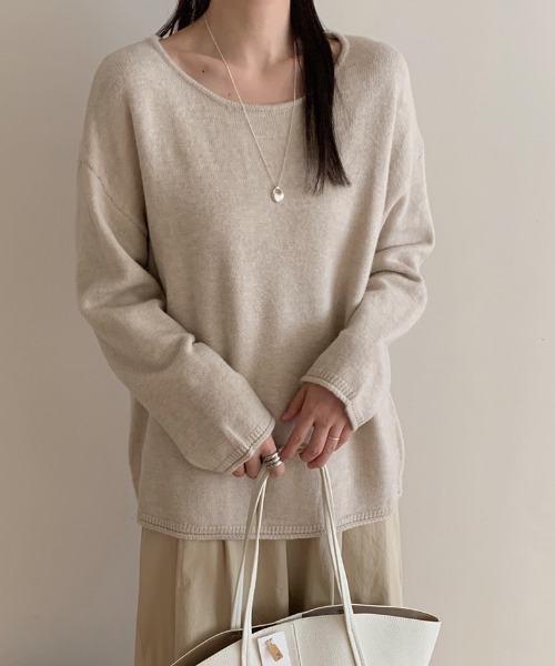 COCOMOMO(ココモモ)の「ラウンドネックルーズニット ラウンドネック ニット ドロップショルダー ゆったり ラウンドネックニット 長袖 秋服 冬服(ニット/セーター・レディース・ブラック/ベージュ/レッド/ブラウン/ライトグレー・FREE)」の9枚目の写真