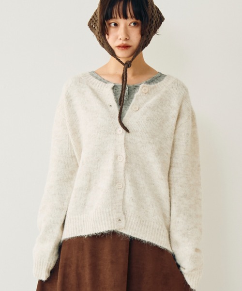 Crisp（クリスプ）の「ベーシック起毛ニットカーディガン（カーディガン/ボレロ・レディース・ブラウン/ダークブラウン/アイボリー・FREE）」の3枚目の写真