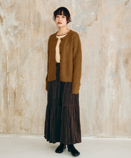 Crisp（クリスプ）の「ベーシック起毛ニットカーディガン（カーディガン/ボレロ・レディース・ブラウン/ダークブラウン/アイボリー・FREE）」の12枚目の写真