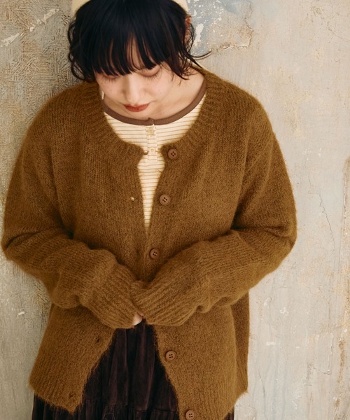 Crisp（クリスプ）の「ベーシック起毛ニットカーディガン（カーディガン/ボレロ・レディース・ブラウン/ダークブラウン/アイボリー・FREE）」の14枚目の写真