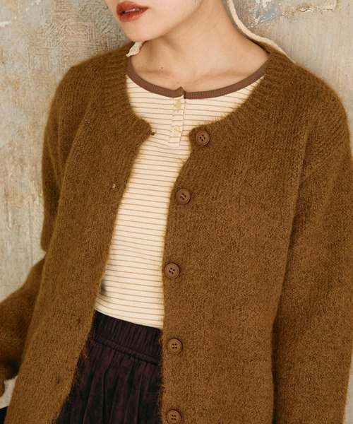 Crisp（クリスプ）の「ベーシック起毛ニットカーディガン（カーディガン/ボレロ・レディース・ブラウン/ダークブラウン/アイボリー・FREE）」の16枚目の写真