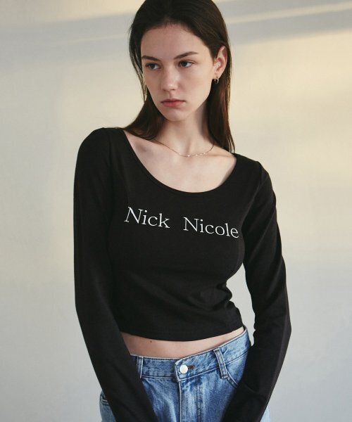 NICK&NICOLE(ニックアンドニコール)の「NICOLE CUTTING LINE CROP TEE_BLACK(Tシャツ/カットソー・レディース・その他・FREE)」の1枚目の写真
