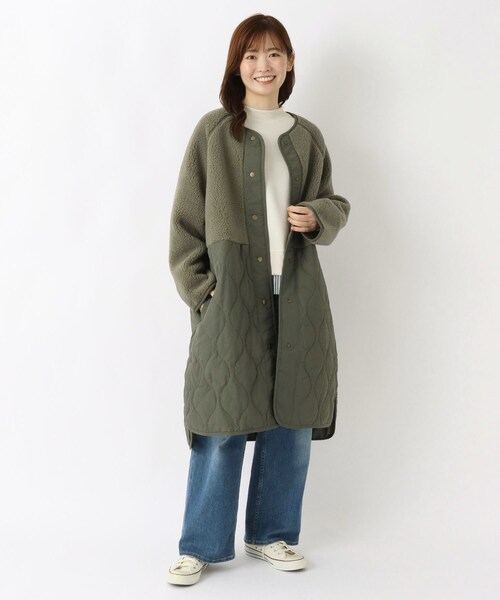 one'sterrace(ワンズテラス)の「ボアキルティング切替コート(ノーカラーコート・レディース・カーキ系5/アイボリー系8/ネイビー系5・02)」の13枚目の写真