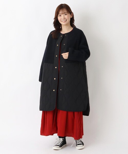 one'sterrace(ワンズテラス)の「ボアキルティング切替コート(ノーカラーコート・レディース・カーキ系5/アイボリー系8/ネイビー系5・02)」の15枚目の写真