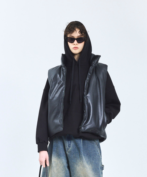 セール】87-STAN109 ユーティリティレザーダウンベスト ブラック