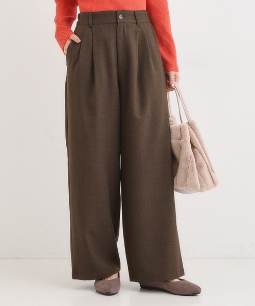 Cutie Blonde(キューティーブロンド)の「【セットアップ可】チェック柄タックワイドパンツ(その他パンツ・レディース・ダークブラウン系1/ベージュ系1・04/03/02/01)」の1枚目の写真