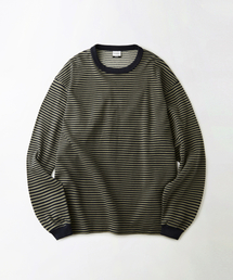 STRIPE CREW NECK LONG SLEEVE TEE_OLIVE/NAVY