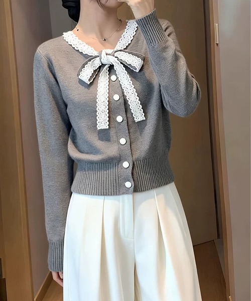 MAISON DE THERESE（メゾン ド テレーズ）の「レース紐リボンふんわりカーディガン（カーディガン/ボレロ・レディース・グレー/アイボリー/ブラック・FREE）」の13枚目の写真