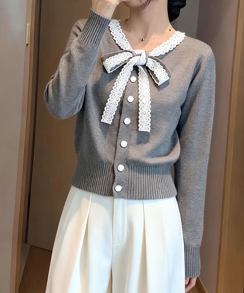 MAISON DE THERESE（メゾン ド テレーズ）の「レース紐リボンふんわりカーディガン（カーディガン/ボレロ・レディース・グレー/アイボリー/ブラック・FREE）」の14枚目の写真